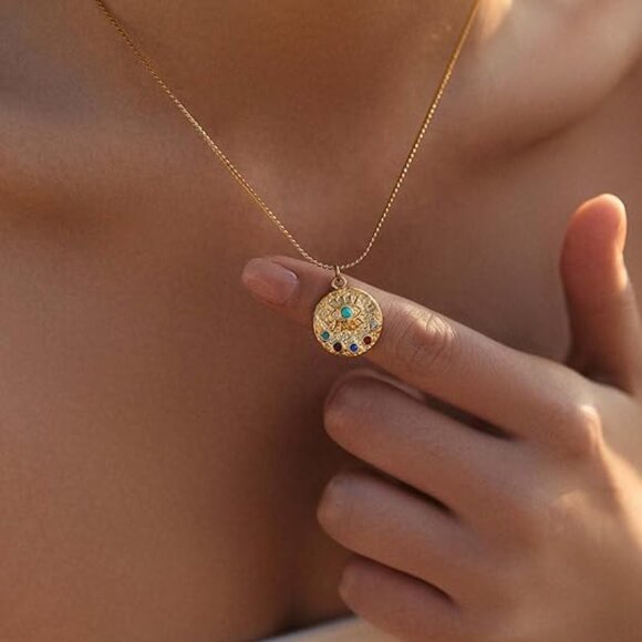 14k Gold Necklace Jewelry for Women,Evil Eye Charm Statement Womens Pendant Neck - Picture 5 of 6